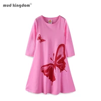 mudkingdom little girls dresses butterfly print long sleeve cotton flared long dress for girl clothes o neck spring autumn