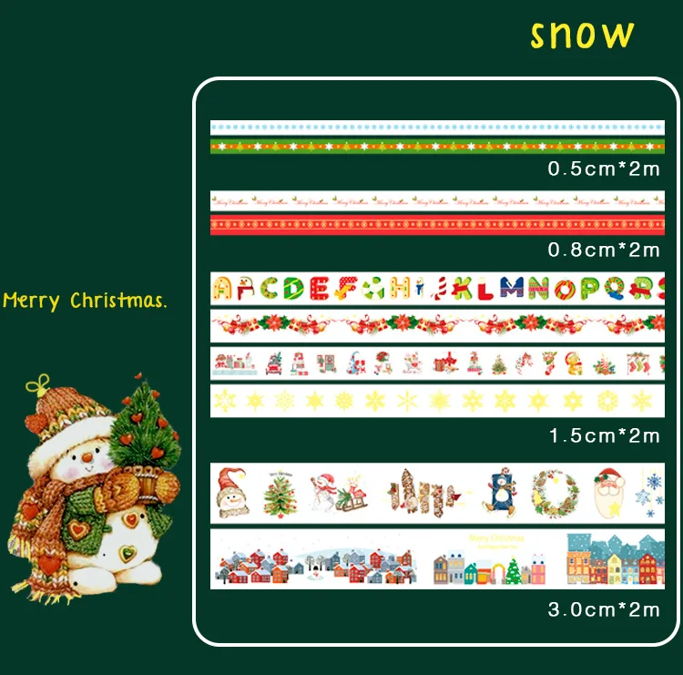 Snow 10 рулонов/набор Декоративный Рождественский скотч набор горячее тиснение маскирующая лента винтажная Рождественская декоративная клейкая лента канцелярская клейкая лента - Цвет: Snow