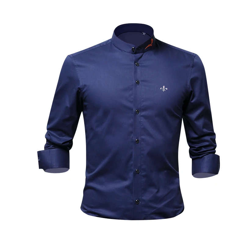 Модный воротник с вышивкой Blusa Camisa Social Masculina Dudalina, приталенная рубашка с длинными рукавами, мужская одежда с цветочным принтом, белая мужская одежда - Цвет: DCZ1760-NAVY