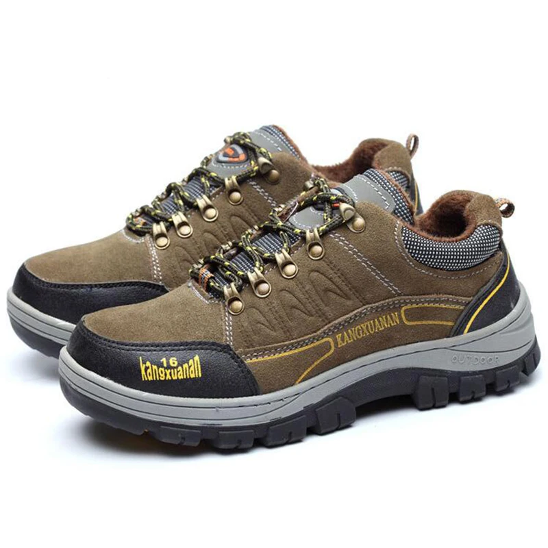 

new arrival mens casual big size steel toe caps work safety shoes warm plush winter snow worker security boots cow suede leather