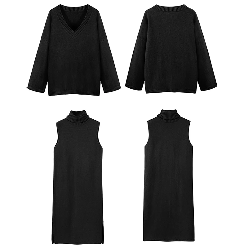 

Autumn Suit Dress women 2 piece set 2020 Winter elegant knitted Sweater Suit Female Two Piece Set Women Vintage Pullovers