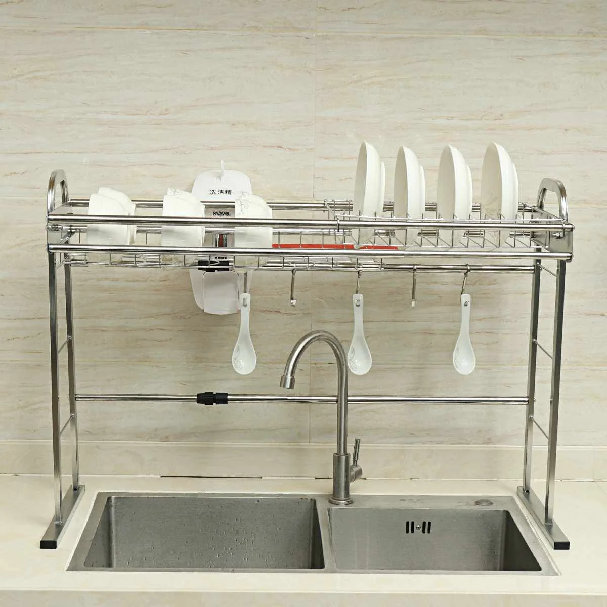 

60-90cm Dish Drying Rack Over the Sink Kitchen Supplies Storage Shelf Counter-top Space Saver Stand Tableware Drainer Organizer