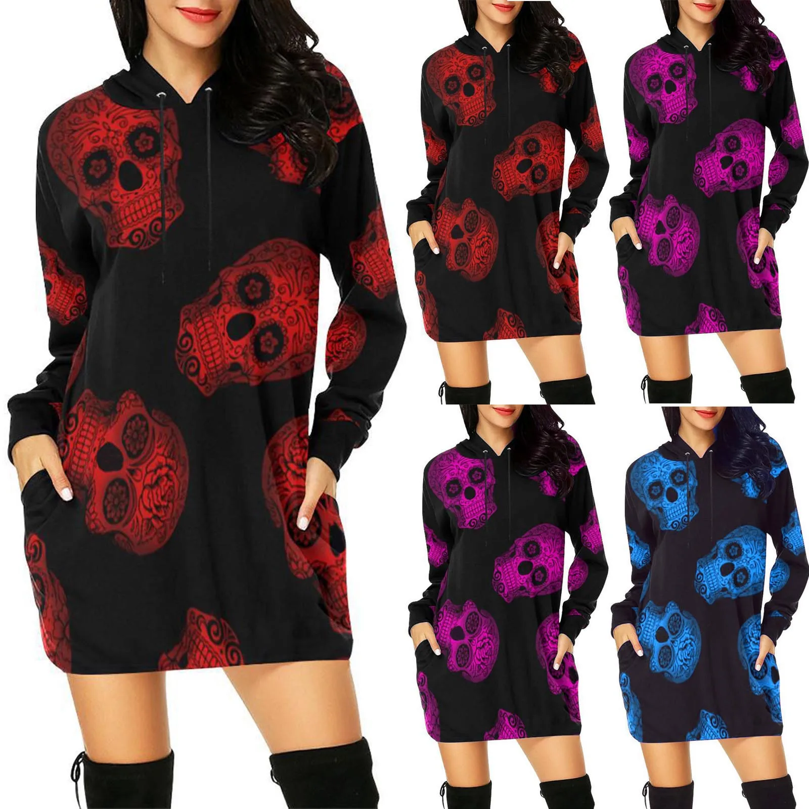 

Женская оригинальная модная футболка с круглым вырезом и длинным рукавом, Повседневная Свободная рубашка с принтом черепа, топ с карманами,...