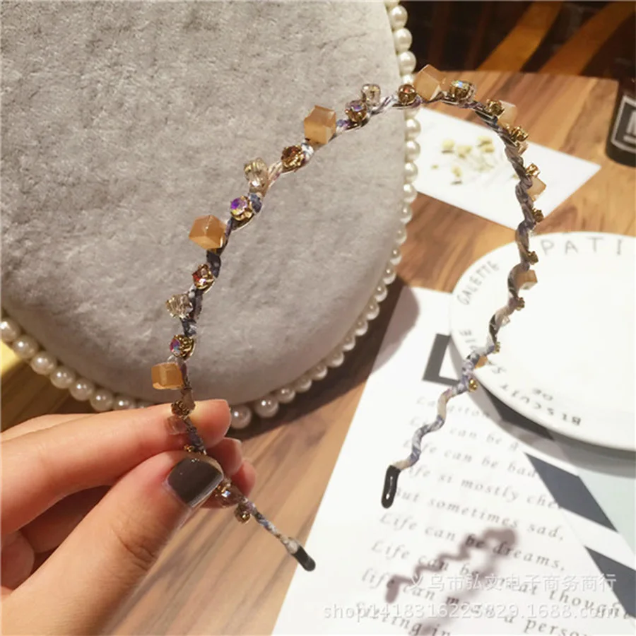 Haimeikang Autumn Winter New Headband South Korea Rhinestone Alloy Headband Net Red Temperament light Hair Accessories