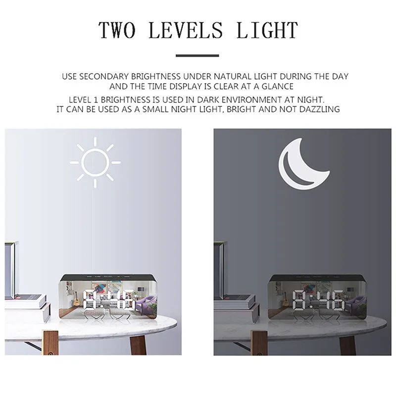 Светодиодный зеркальный экран будильник креативные цифровые часы с функцией