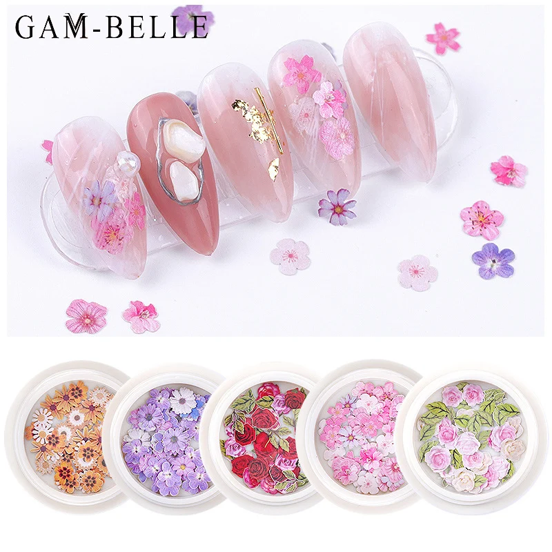 

GAM-BELLE лак для ногтей хлопья Смешанная Роза цветок ромашки красочные DIY Дерево целлюлоза хлопья 3D дизайн ногтей украшение маникюрные инструм...