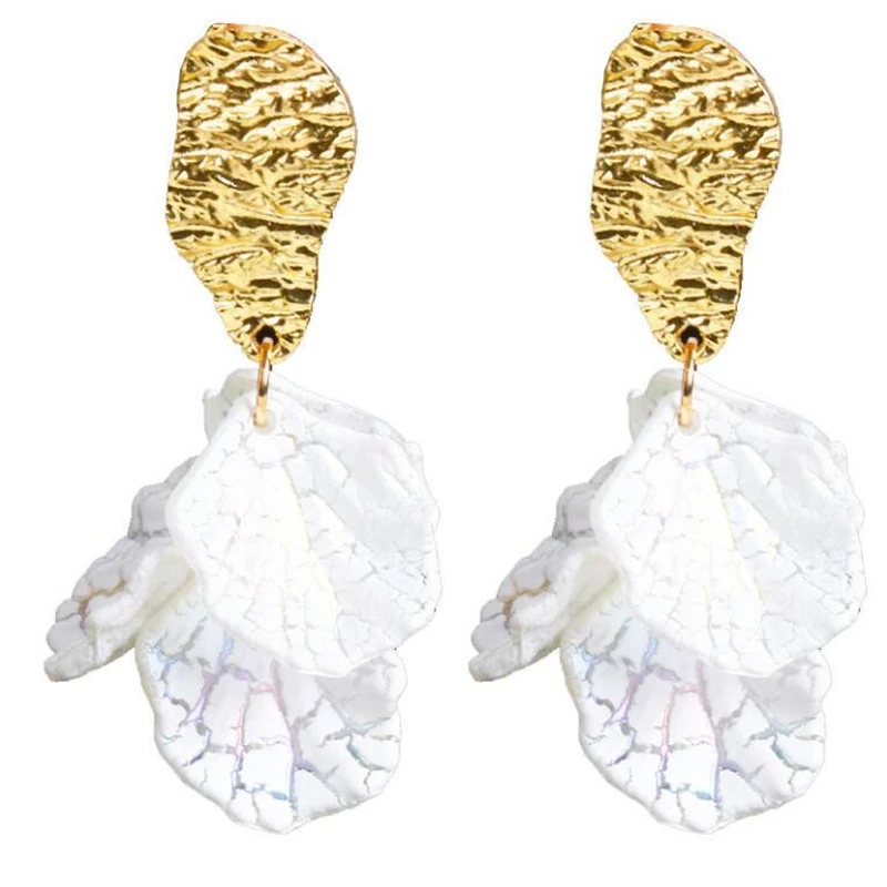 

Korean White Shell Flower Petal Drop Earrings For Women 2019 New Statement pendientes Trendy Jewelry