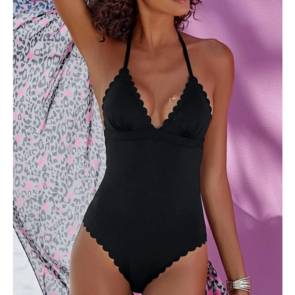 Сексуальный цельный купальник 2020 сплошной черный женский Холтер купальники с