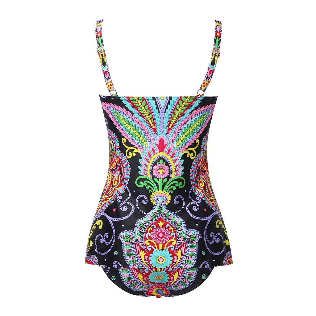 

Qeils 2021 European and American swimsuit deep V-print triangle jumpsuit hanging neck jumpsuit together to slim down