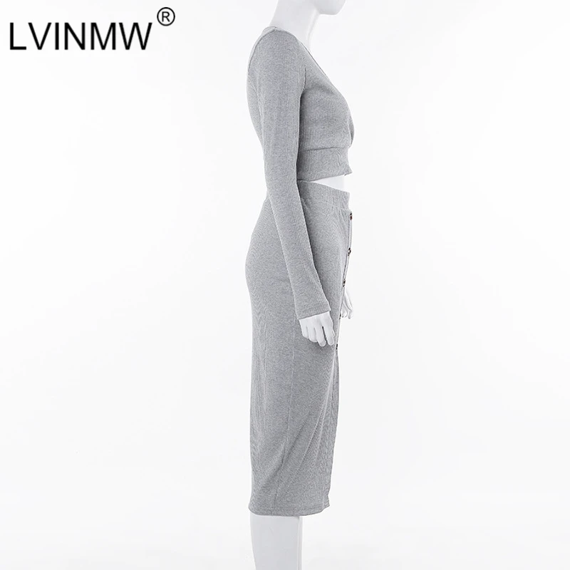 LVINMW модный осенний Женский комплект из двух предметов v-образный вырез длинный