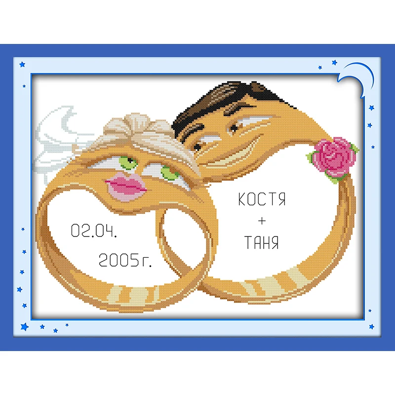 

Everlasting Love Ring Chinese Cross Stitch Kits Ecological Cotton Stamped Printed 14CT 11CT DIY Gift Wedding Decoration For Home