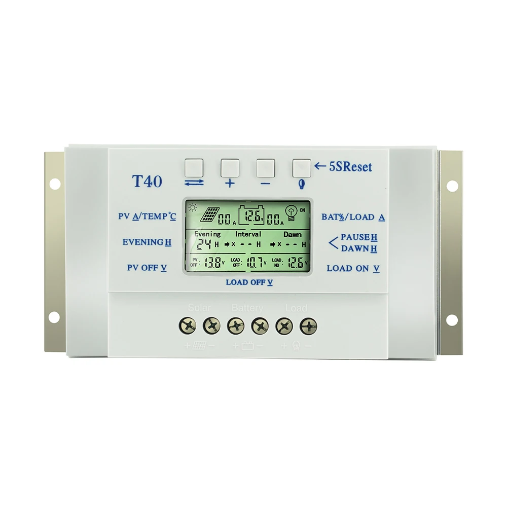 Устройство контроля заряда солнечной батареи T10 T20 T30 T40, автоматический регулятор заряда батареи с ЖК-дисплеем, двойным таймером, 10 А, 20 А, 30 А, 40 А, 12 В, 24 В