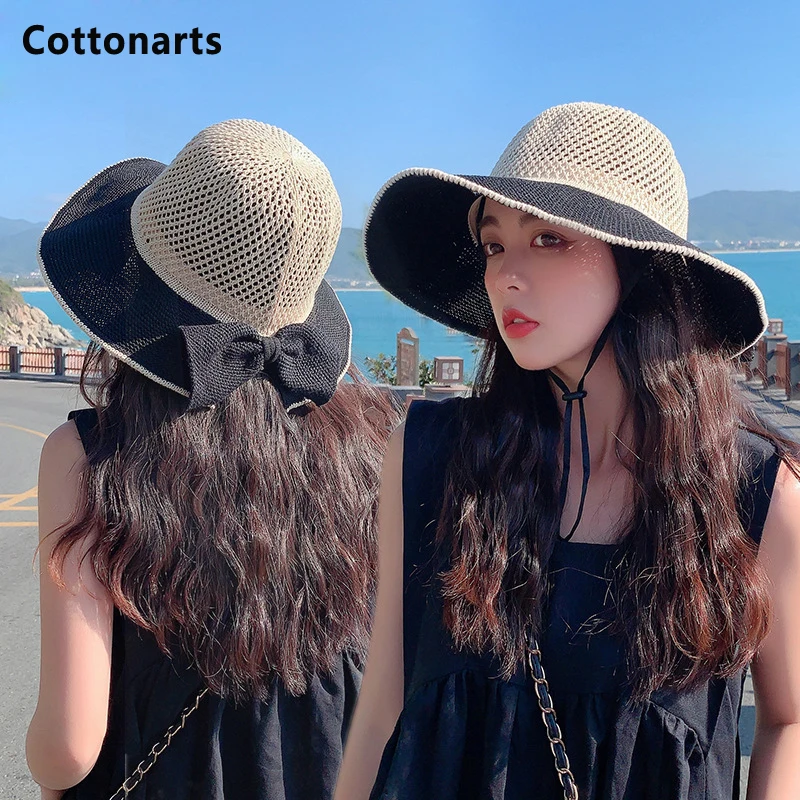 Шляпа женская Соломенная Складная с бантом модная Повседневная Панама от солнца