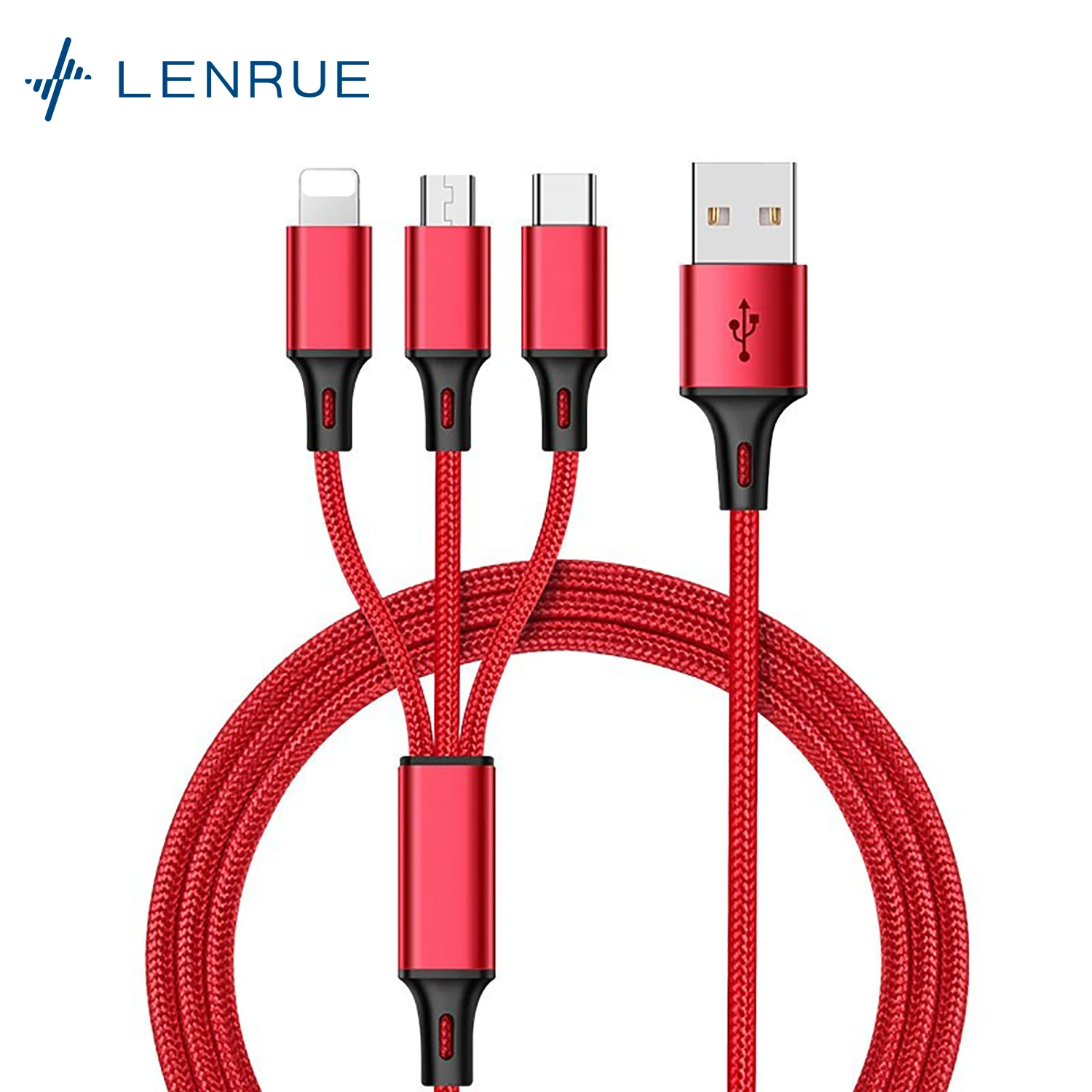 

LENRUE 1.2M Fast Charging Cable compatible for USB Type-C Android Xiaomi Huawei Samsung Speaker Wired 3 in 1 Charger Cable