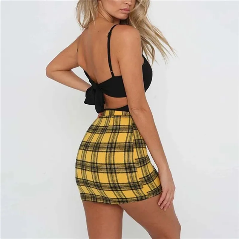 Женская облегающая мини-юбка летняя Повседневная клетчатая юбка-карандаш с