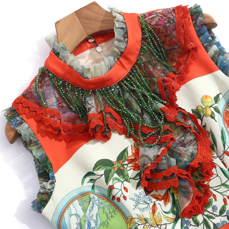 

Fashion Summer New Women'S Casual Comfortable Holiday Party Ruffle Patchwork Fantastic Gorgeous Crystal Tassel Print Mini Dress