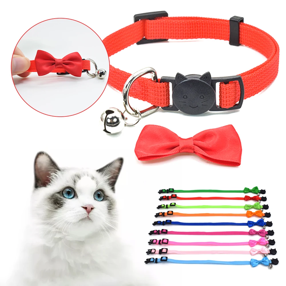 

Cat Bow Tie Collar Adjustable Cute Necktie Nylon Cat Collar With Bell Kitten Bowknot for Pets Kitten Cats Products Cat Collars