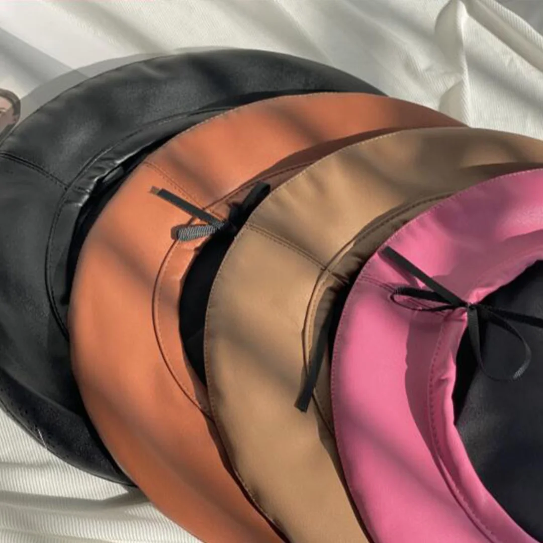 Женский берет из искусственной кожи розово-красный во французском стиле