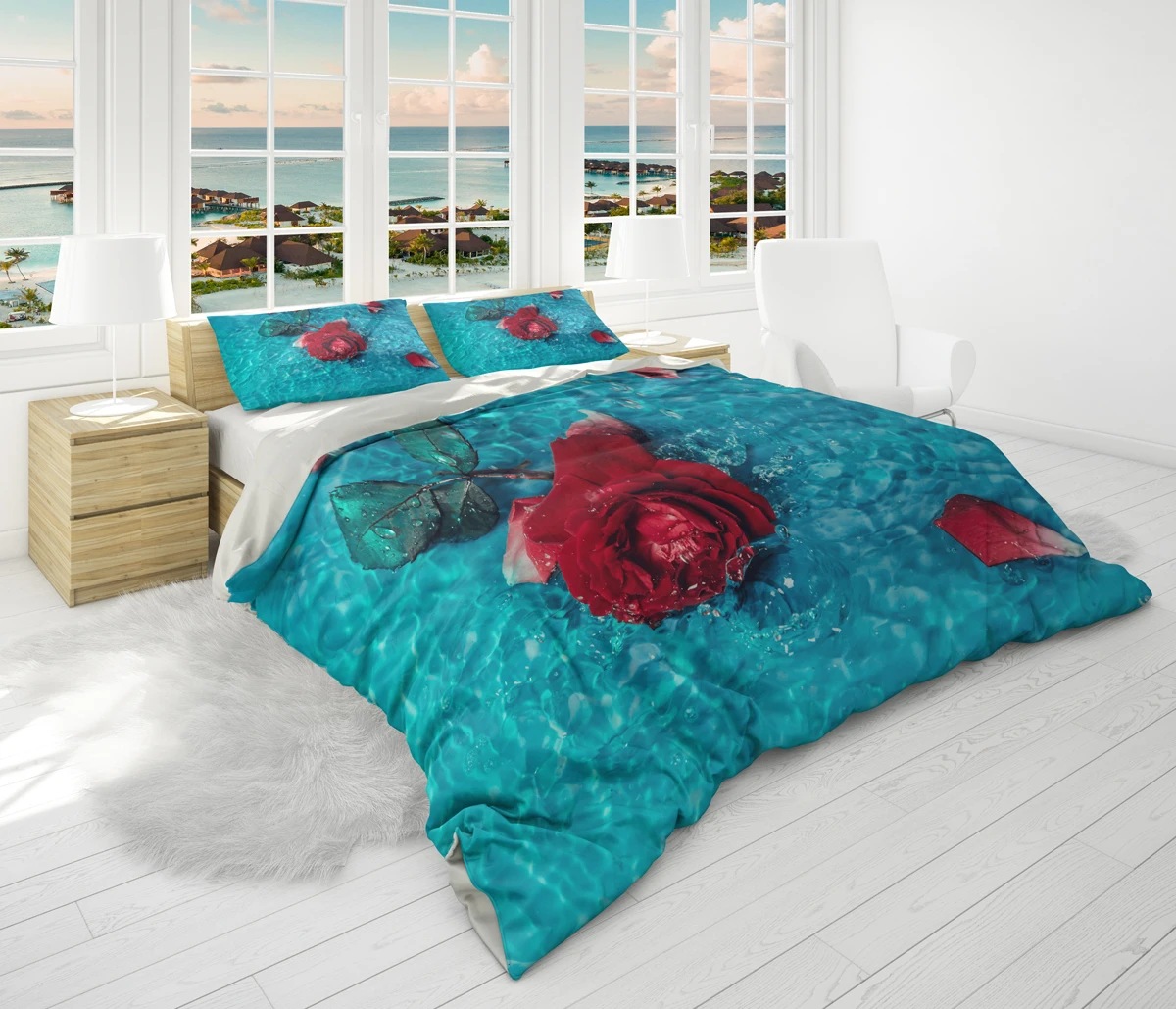 

Flower Rose Bedding Set Heart Love 3D Print Comforter Duvet Cover Set Pillowcase Luxury Queen Twin King Size Valentine's Day Set