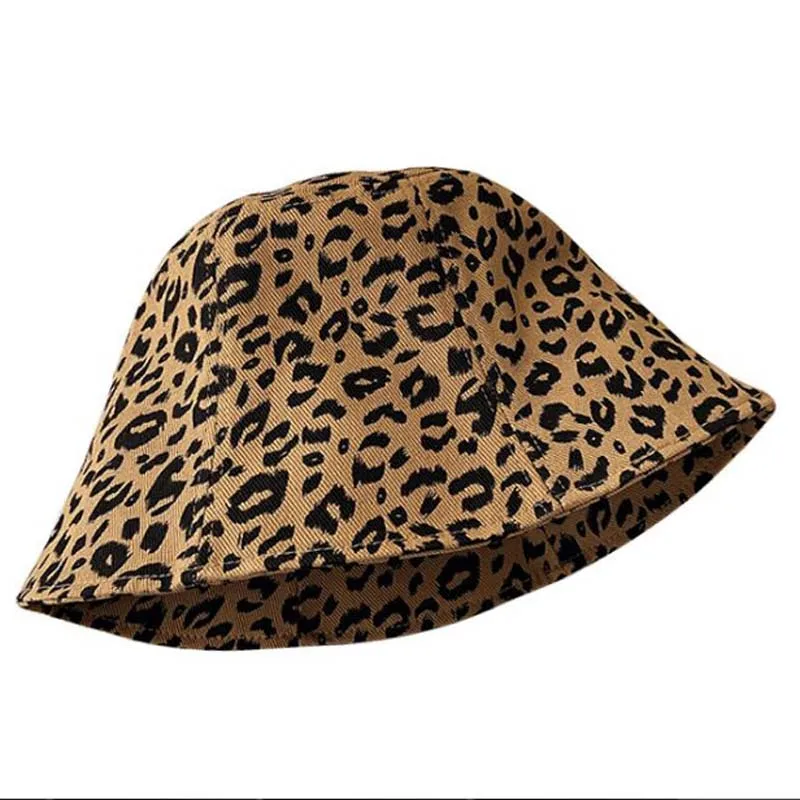 Leopard print bucket hat female show face small basin hat new fashion web celebrity spring and summer style fisherman hat Korean