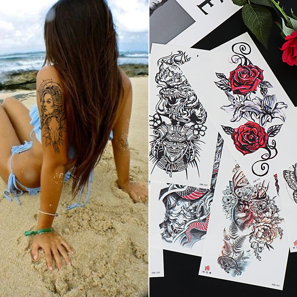 Водонепроницаемая Временная тату наклейка лесная луна летающая птица медведь