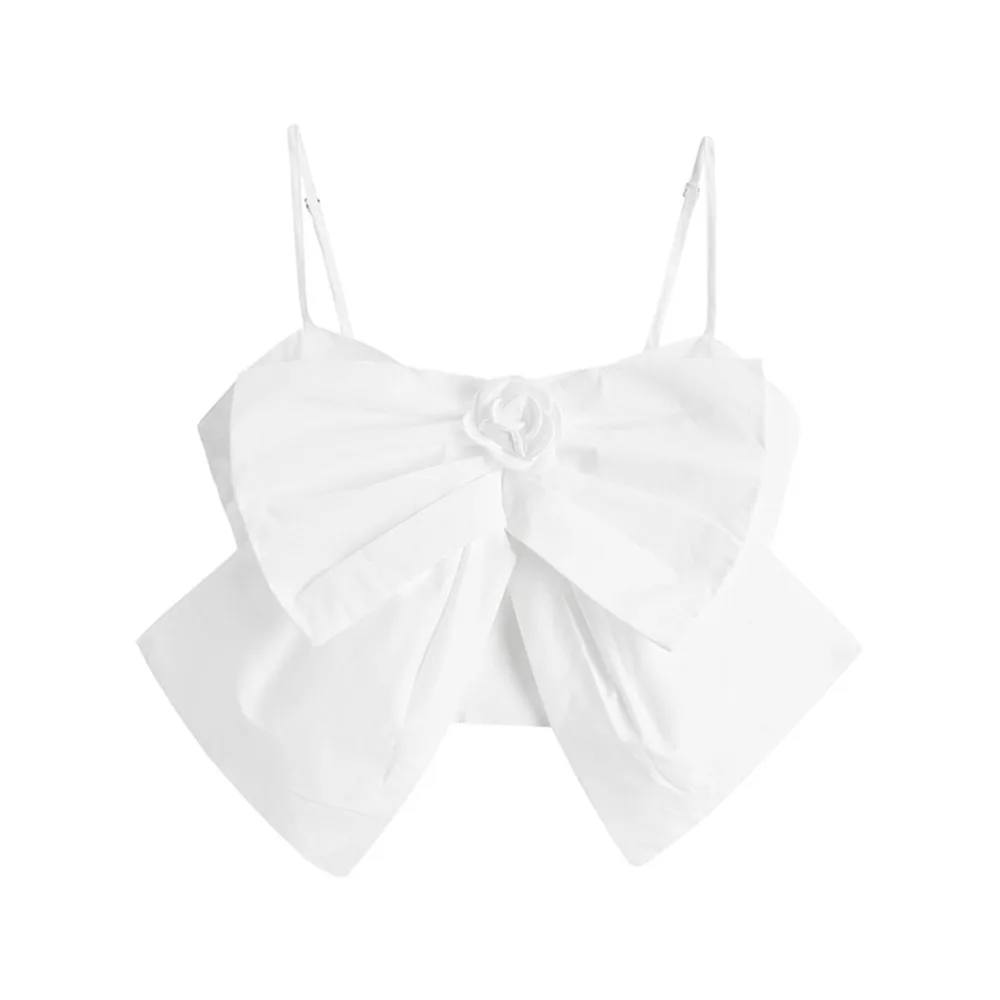 

Summer Women 3D Big Bow Sexy Crop Cami Tops Sweet Spaghetti Strap Sleeveless Solid Color Tank Blue White