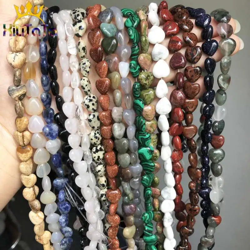 

10*10mm Natural Heart Shape Beads Quartz Tiger Eye Jades Turquoises Agates Unakite Opal Beads For Jewelry Making DIY Bracelet