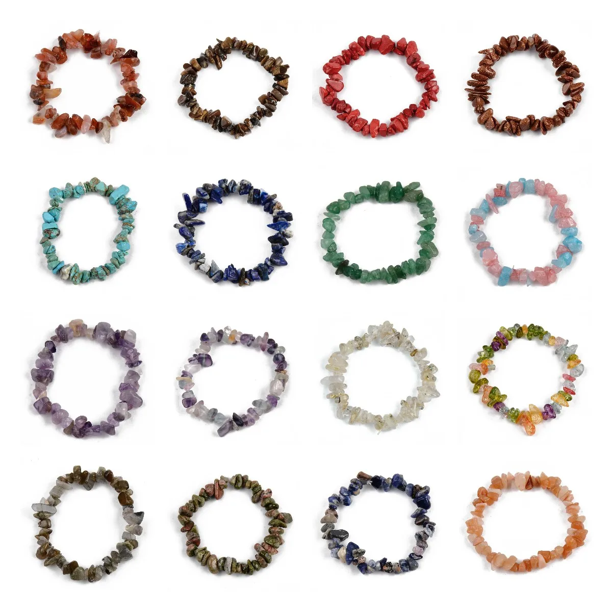 

20Pcs Wholesale Natural Irregular Gem Stone Bracelet Stretch Chip Beads Crystal Quartz Amazonite Nuggets Bracelets For Women Men