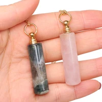 natural stone agates perfume bottle pendant fluorite rose quartzs essential oil diffuser necklace jewelry gift size 12x48mm