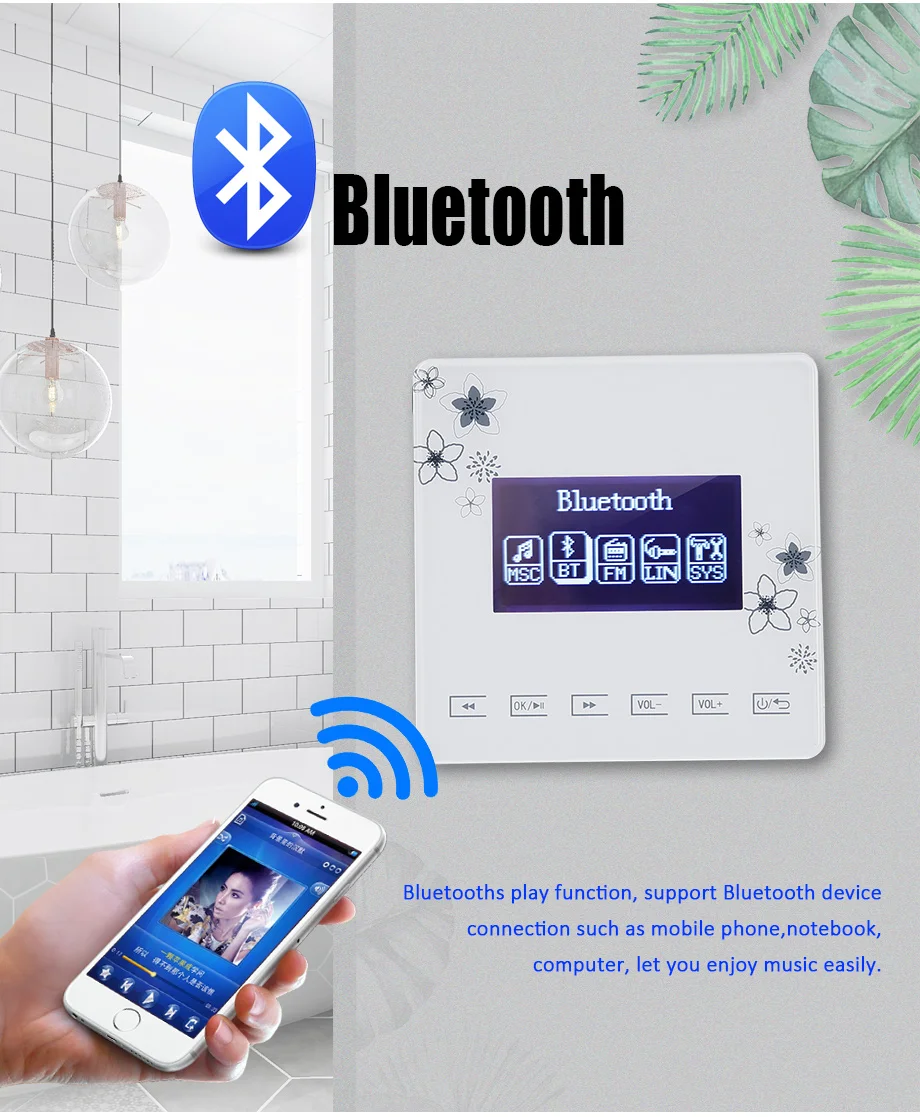 Портативные bluetooth-динамики водозащитный потолочный динамик bluetooth в настенный усилитель для фон для ванной музыкальная система с USB