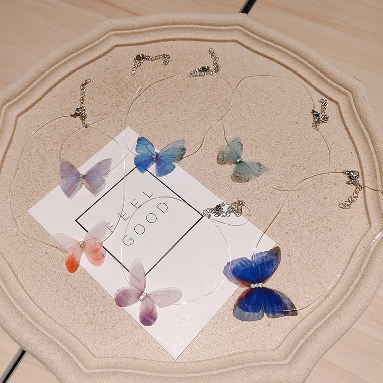 Невидимая прозрачная леска kpop с подвеской в виде бабочки женское ожерелье