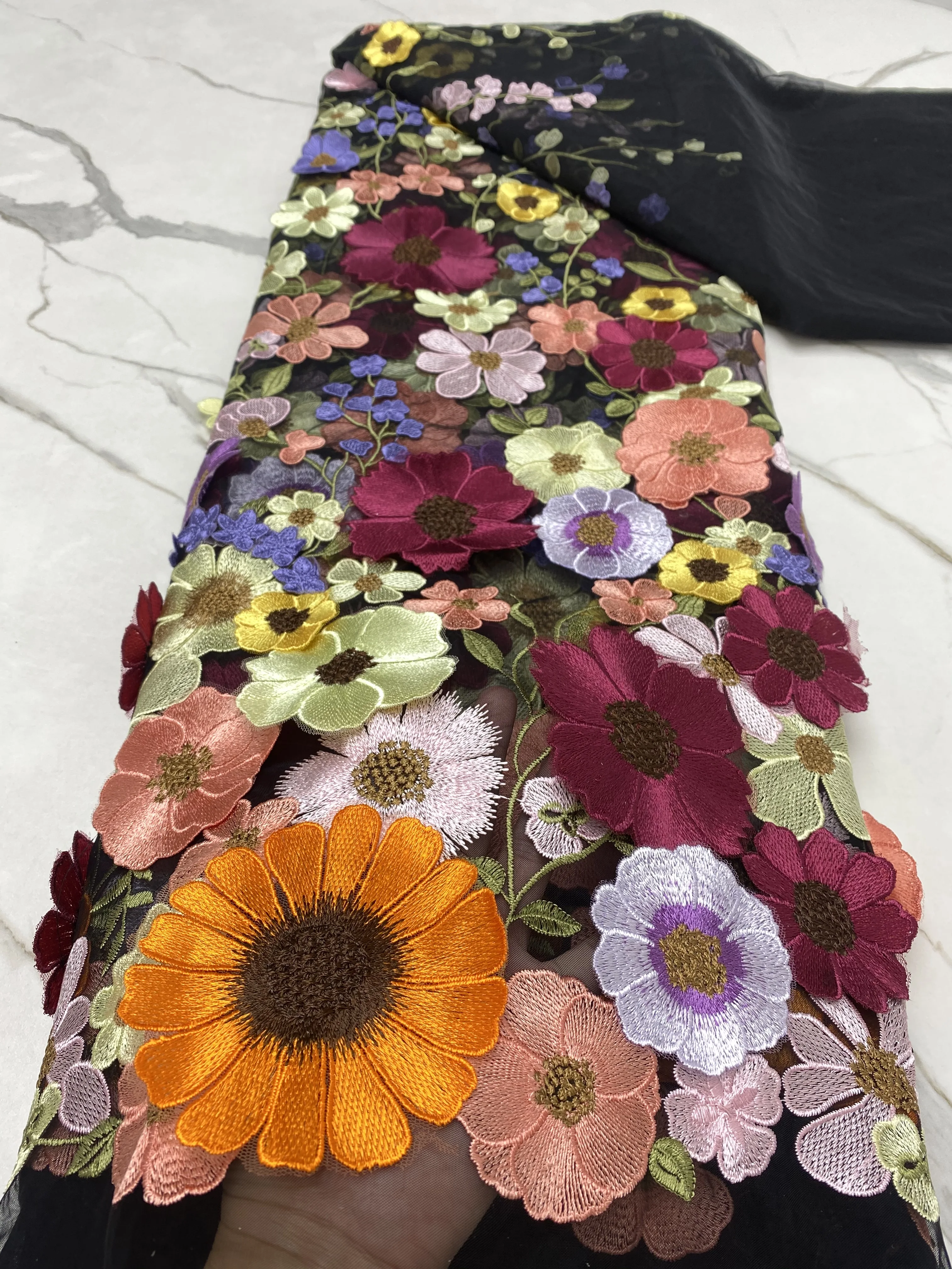 Tela de encaje de tul africano de alta calidad, tela de encaje bordado de flores 3D, blanco para fiesta, boda, 5 yardas, NI5726-2