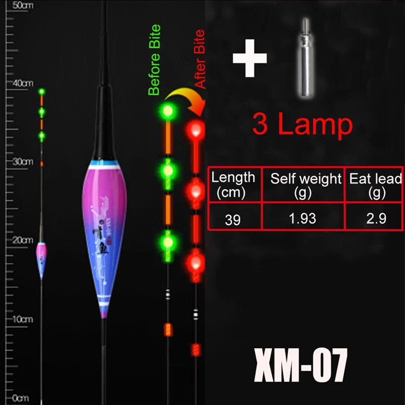 XM-07 1 Набор, светодиодный, умный, светящийся, Гравитационный зондирующий чип, фиксатор, вертикальный, дрифт, рыбий Поплавок+ 1 шт. батарея, для наружного кемпинга, ночного рыболовства, инструменты - Цвет: XM-07
