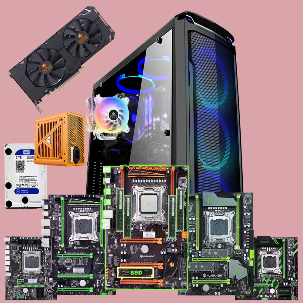 Весь компьютер HUANANZHI X79 Материнские платы комбо Процессор 2680V2 2690V2 4*16 ГБ 64