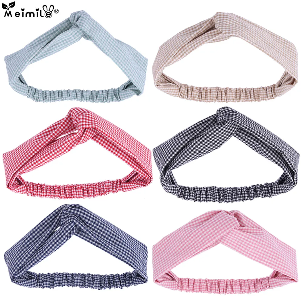 Женский обруч для волос в клетку тканевый эластичный ободок прекрасный головной