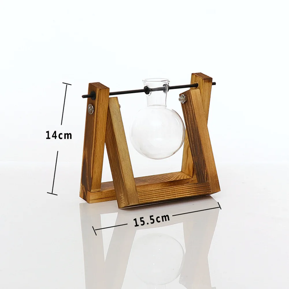 Винтажная прозрачная ваза для гидропонных растений Классическая деревянная