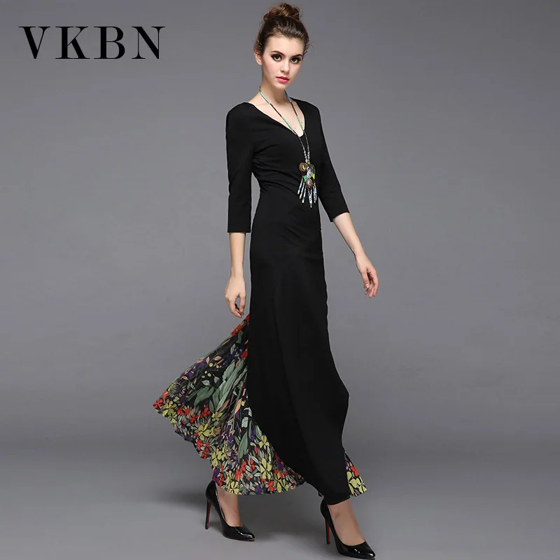 

VKBN Summer Dress 2020 Patchwork Printing Irregular Dresses Woman V-Neck Party Dress Elegant Vestidos De Fiesta