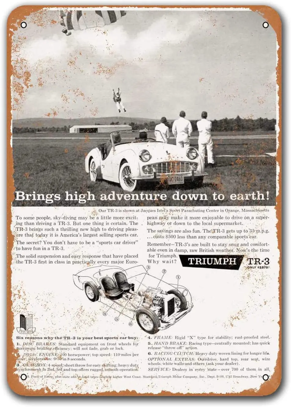 

1959 Triumph TR-3 Skydiving Vintage Tin Signs Cars, Sisoso Metal Plaques Poster Garage Pub Retro Wall Decor 8x12 inch