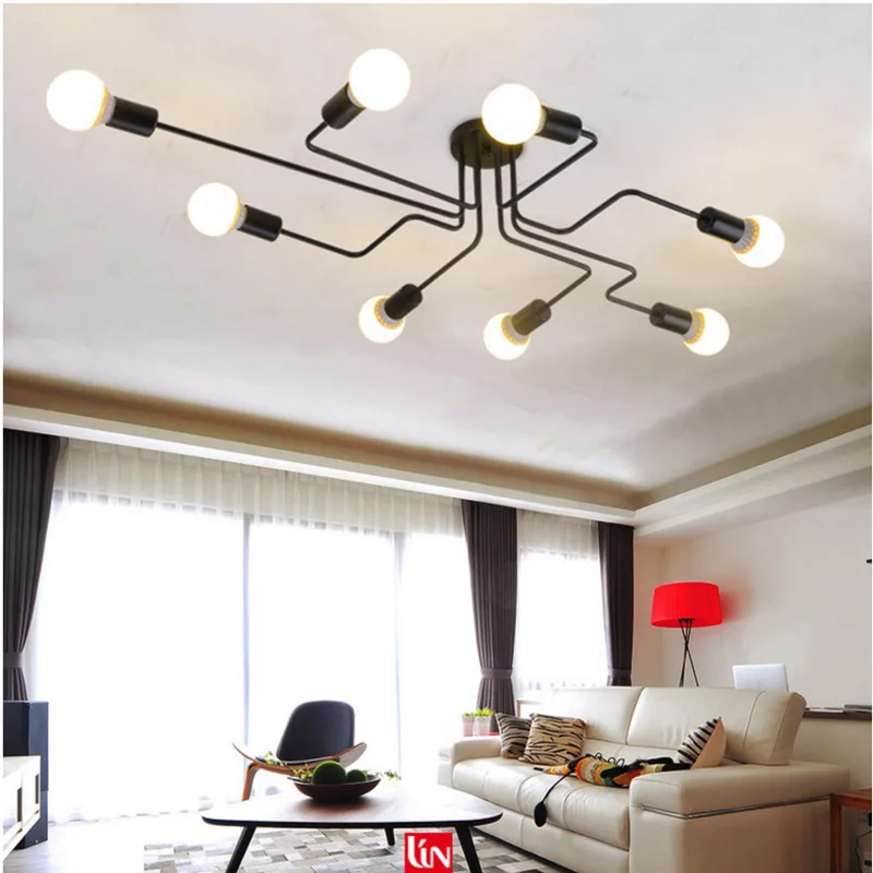 Современный светодиодный светильник люстра из черного железа 4 6 8 Потолочная