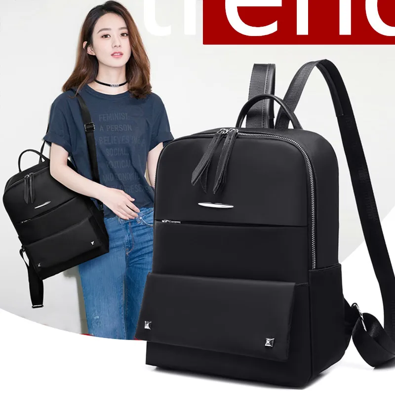 

Black Classic Women Travel Rucksack with Double Zipper Multifunctional Oxford Rucksack Elegant Female Simple Solid Color Mochila