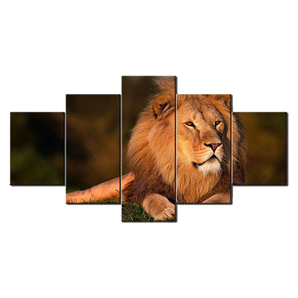 

African Lion Animal Posters and Prints 5 Pieces Canvas Painting Wall Art Home Decoration Modern Mural Living Room Bedside Mural