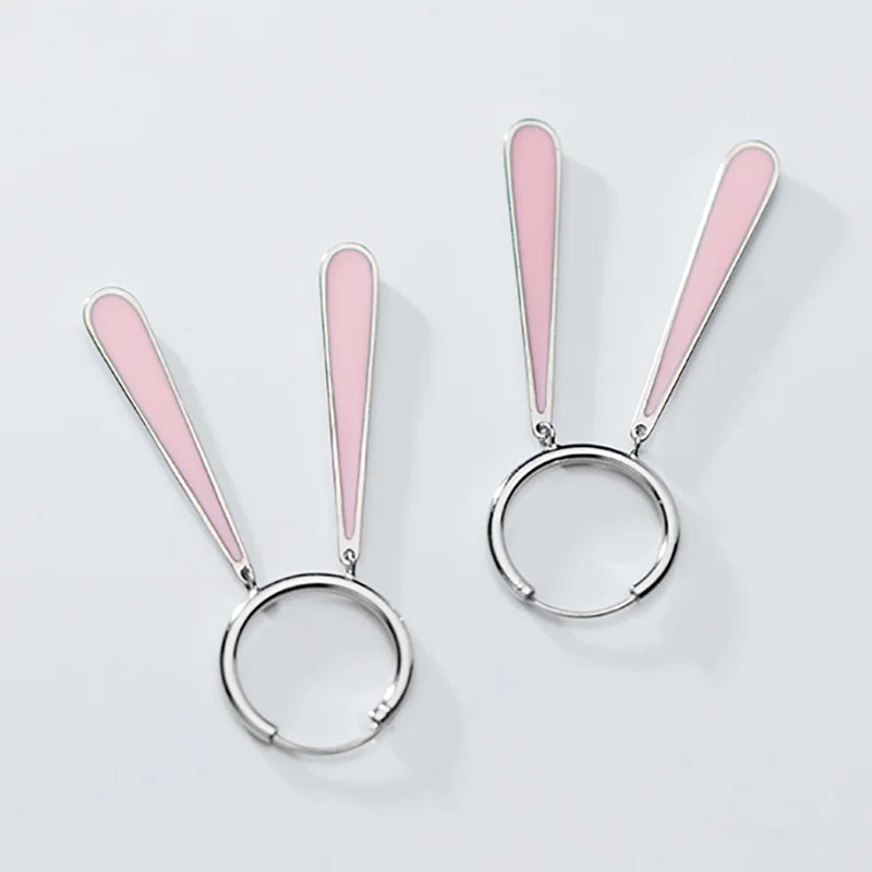 Trustdavis модные серебряные серьги-кольца с розовыми кроличьими ушками из
