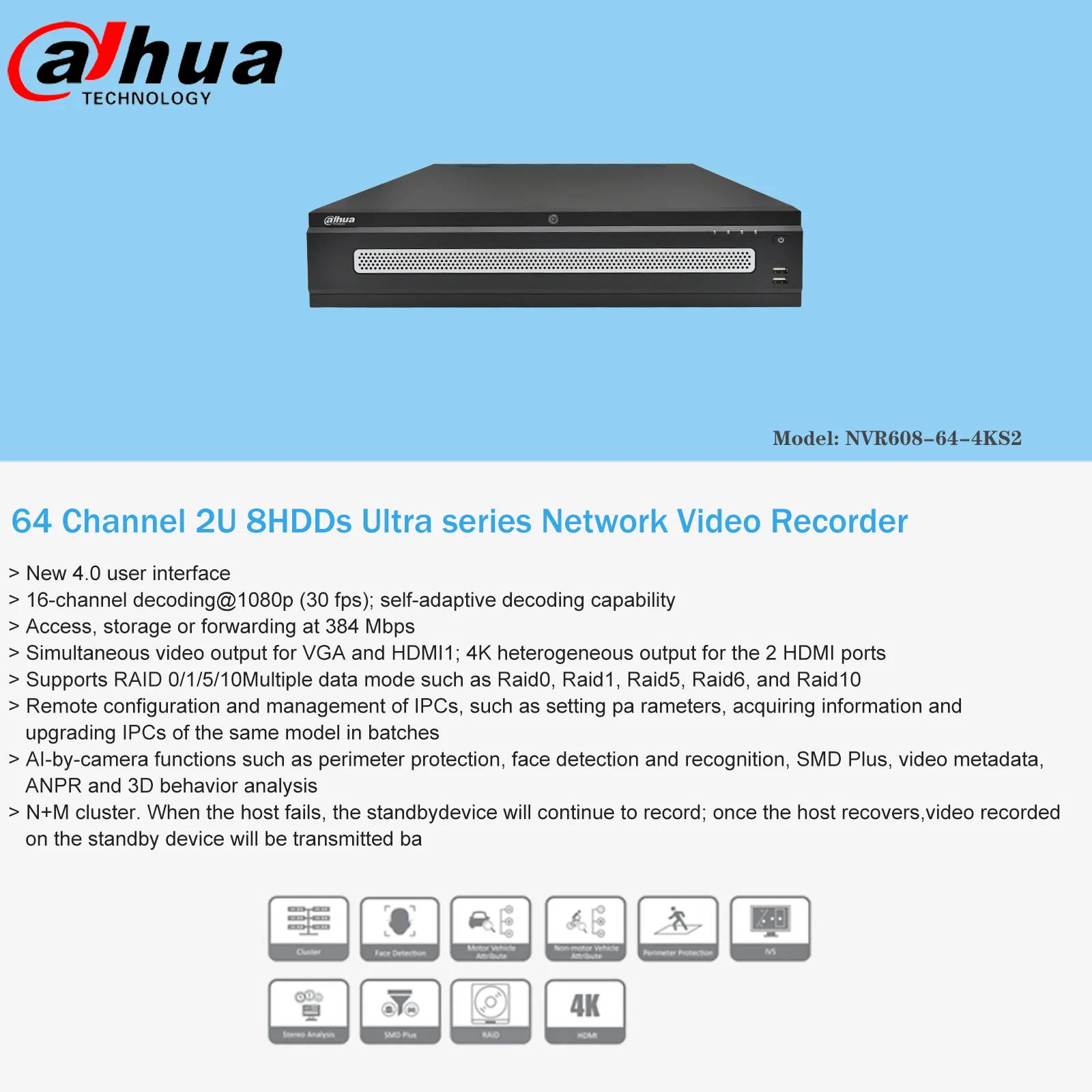 Система видеонаблюдения Dahua Original NVR608-64-4KS2 NVR608-32-4KS2 12 МП 4K NVR H265 + 32 канала 64 8 жестких