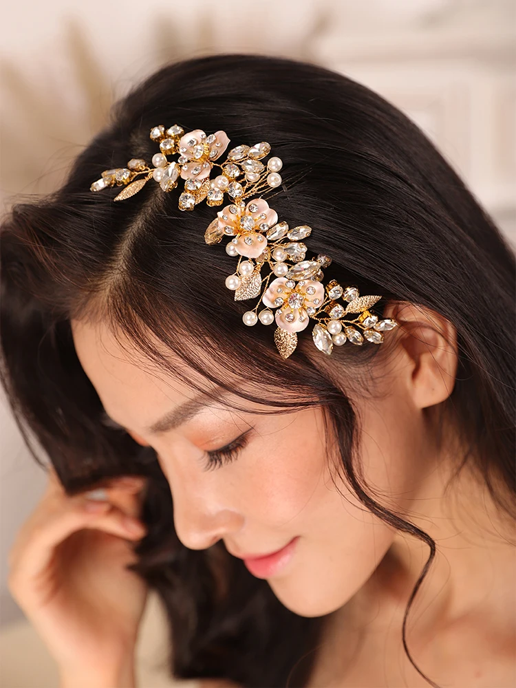 Женская Винтажная заколка для волос Золотая тиара с цветочным орнаментом