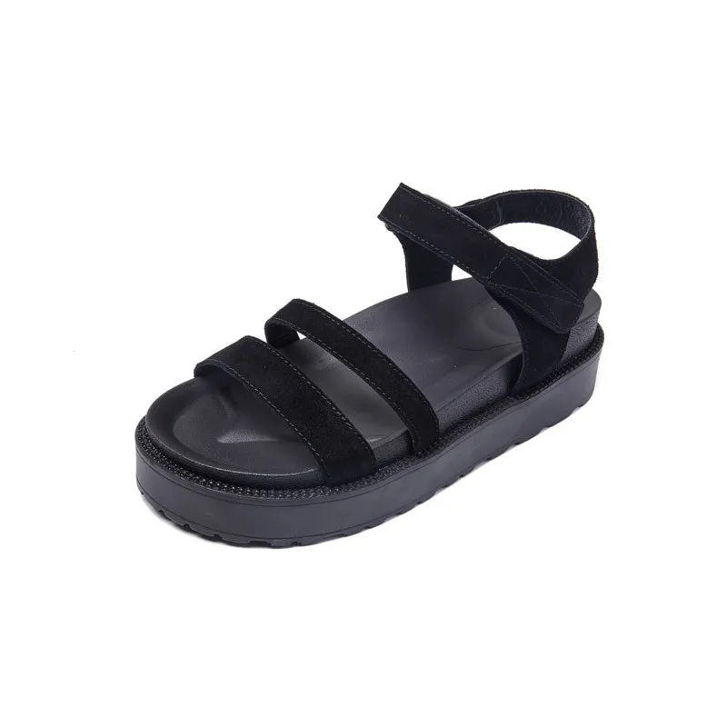 

Sandals women's 2021 summer new muffin beach leather Velcro shoes fairy wind toe student versatile net red