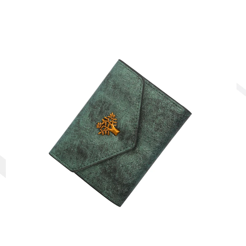 

Новинка, винтажные женские бумажники, кожаный короткий кошелек с застежкой, женский маленький кошелек, кошелек с держателем для карт, Зелен...