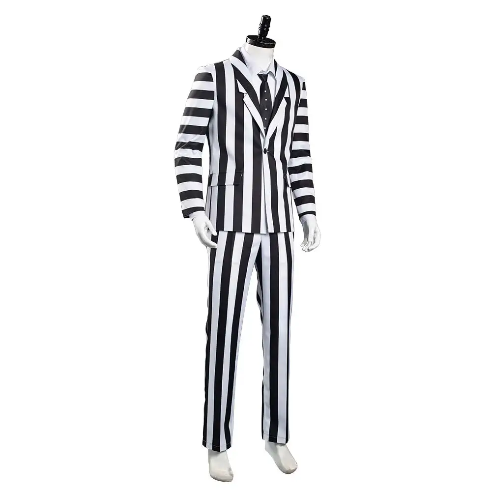 Костюм для косплея Beetlejuice Adam мужской костюм в черно белую полоску жакет рубашка