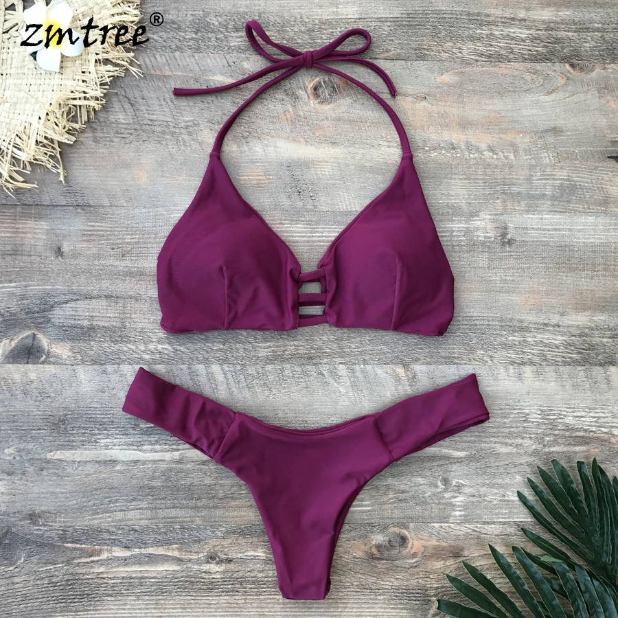 ZMTREE купальники с вырезами микро бикини винно красный пляжный купальный костюм