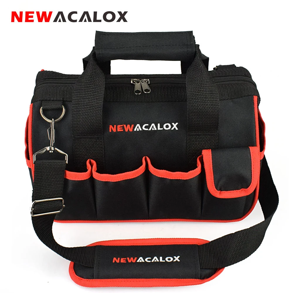 NEWACALOX 1" сумки для инструментов большой емкости сгущенные аппаратные средства Профессиональный ремонтный инструмент сумка 600D закрытый верх широкий рот электрика сумки