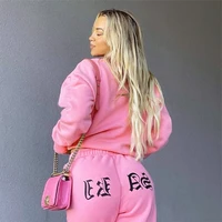 womens tracksuit casual solid long sleeve hooded sport suits autumn warm hoodie sweatshirts female sport fleece two piece sets